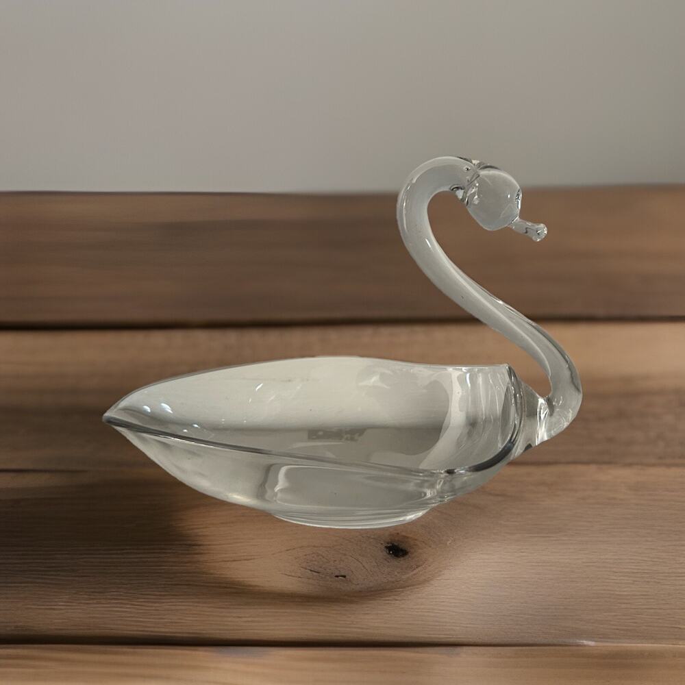 Vintage Swan Tiffin Duncan Miller 1950s Clear Glass Soap Dish Candy Bowl Beach